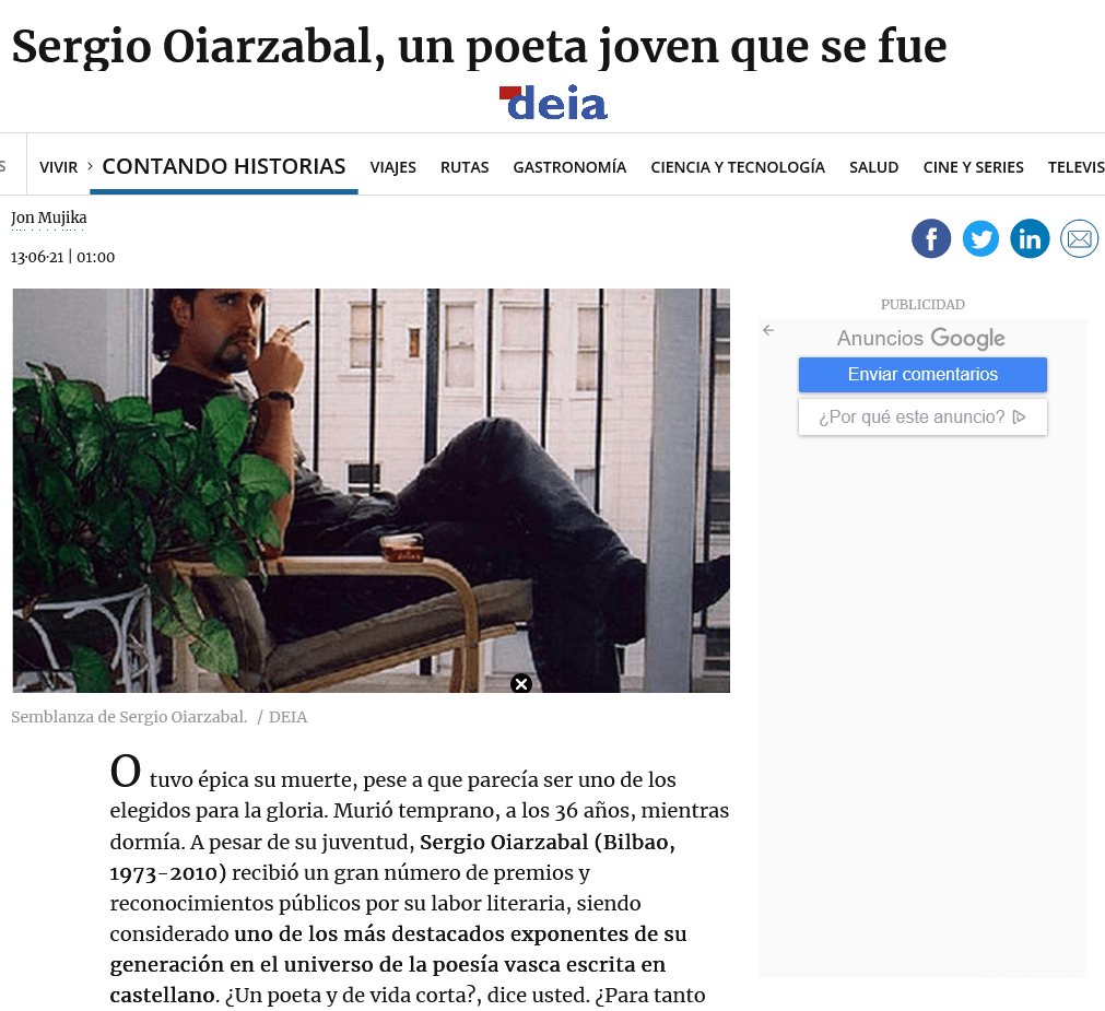 Sergio Oiarzabal, un poeta joven que se fue